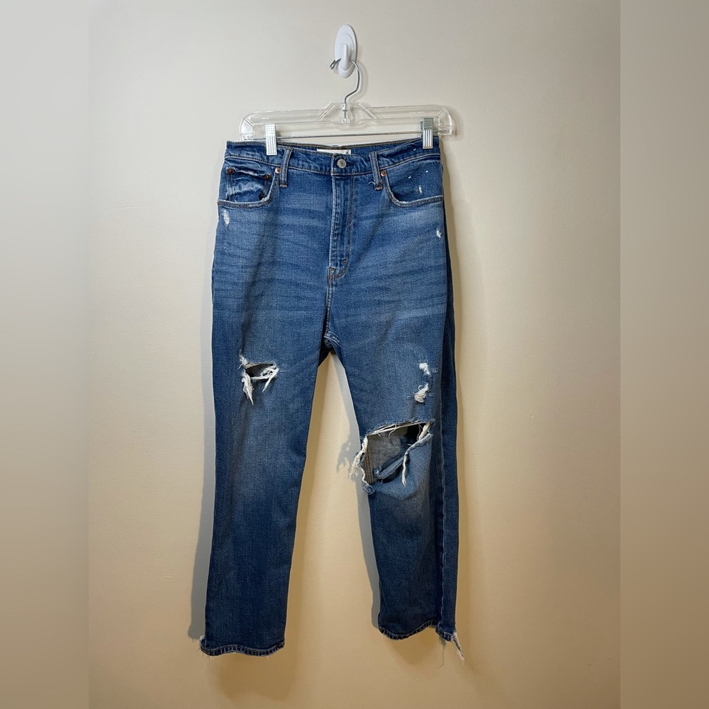 Abercrombie & Fitch Curve Love Ankle Straight Ultra High Rise Distressed Jean